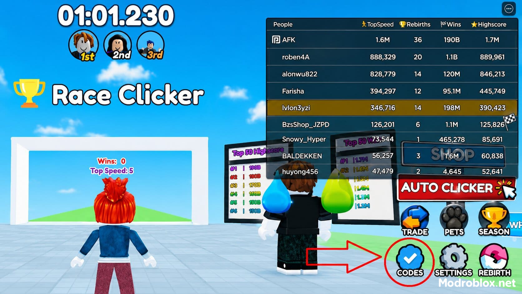 Chọn icon “Codes” trong danh sách ở góc bên phải màn hình