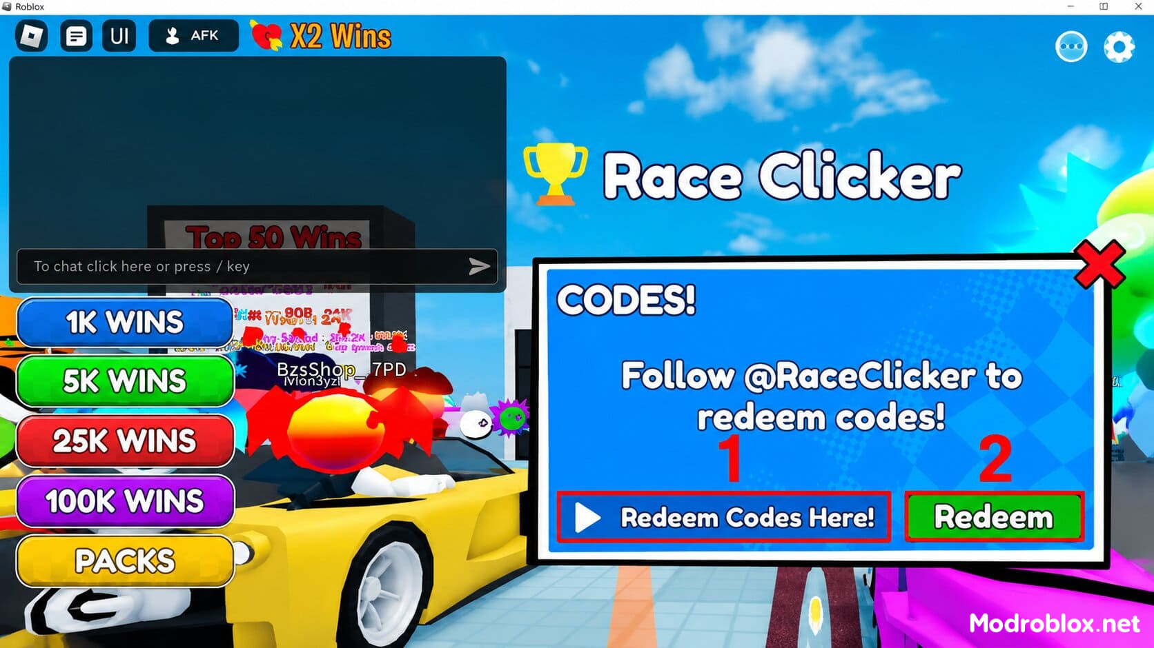 Nhập Code vào khung “Redeem Codes Here!” và nhấn “Redeem”