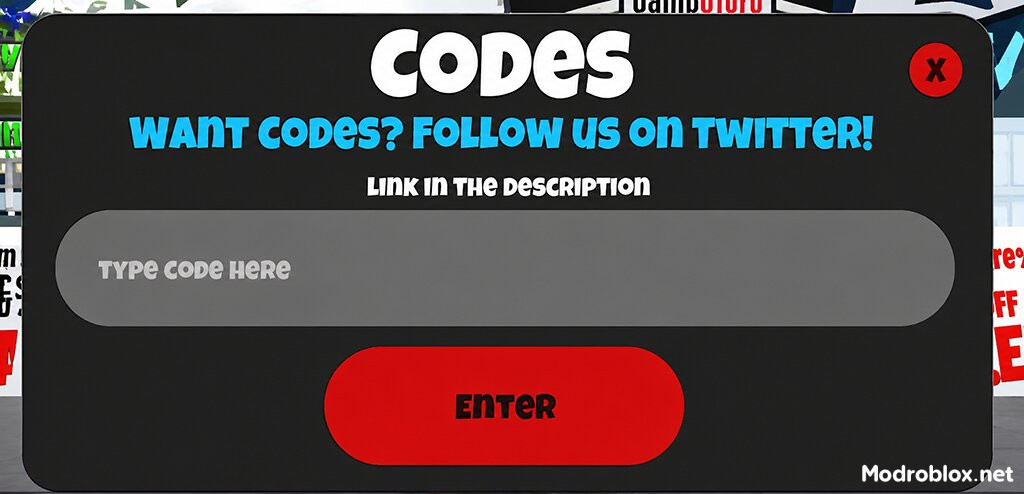 Nhập Code Store Tycoon vào khung “Type Code Here”