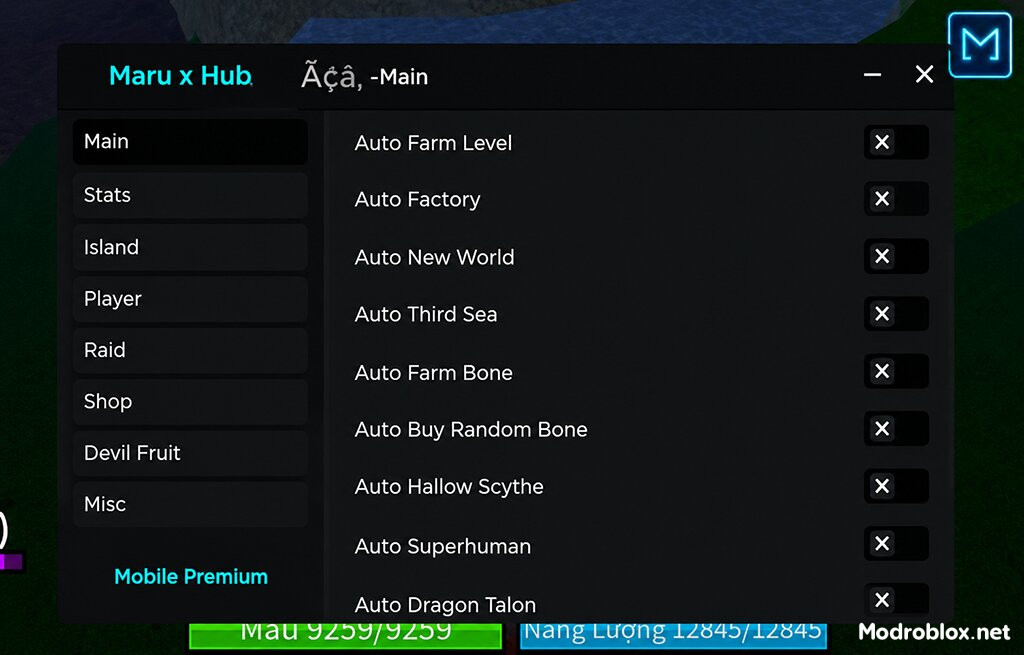 Menu Maru Hub Mobile Premium